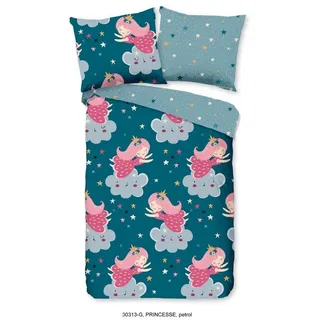 good morning Kinderbettwäsche PRINCESSE Bettwäsche-Set, Renforcé, 2 teilig, Prinzessin blau