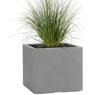Pflanzwerk® Pflanzkübel CUBE Premium Fiberglas Blumenkübel Frostbeständig mit Lotus-Effekt, Lotus-Effekt - Handgefertigt - Eckig - Frostbeständig grau 34 cm x 30 cm x 34 cm