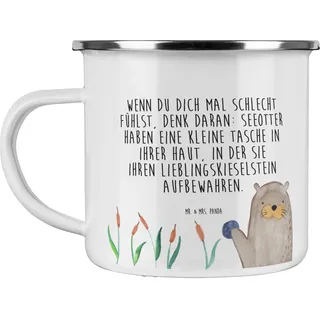 Mr. & Mrs. Panda Camping Emaille Tasse Otter Stein - Geschenk, Blechtassen, Seeotter, neugierig, Edelstahl Trinkbecher, Pflanzen, Campingtassen,