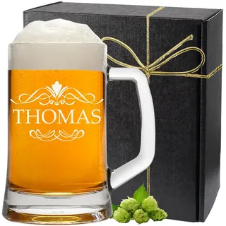 Bierkrug Personalisiert mit Gravur eines Namens - Bierseidel Geschenk für Männer zum Geburtstag Vatertagsgeschenk - Geschenkidee Bierglas zum Vatertag Männergeschenke - Motiv Ornament 0,3l