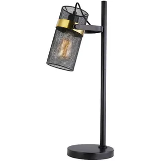 HOME DELUXE - Tischlampe LUMIN - Schwarz / Gold, Blendfreies Licht, 22,2 x 17,8 x 61 cm, Metall / Rattan I Nachttischlampe Schreibtischlampe Lesele...