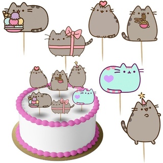 Festivalartikel Tortenstecker Katze Topper Set 6 Stk Geburstag Torten Deko Kuchen Junge weiß