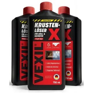 VEXIL Backofenreiniger EXTRA STARK – Doppelter Wirkstoff gegen Eingebranntes – hochkonzentriertes Haftgel – Grillreiniger & Fettlöser – für Backofen, Grill & Herdplatten – 3x 750 ml – Made in Germany
