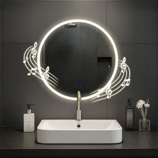 CLP Badspiegel Laconia mit Beleuchtung, Bluetooth-Lautsprecher, Anti-Beschlag Badezimmerspiegel, runder Wandspiegel LED dimmbar, 3 Licht-Modi