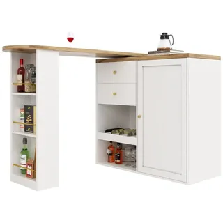 i@home Sideboard mit 360° drehbare Bartisch und Arbeitstisch (Packung Set, 1 Sideboard), mit 2 Schubladen und 3 offener Stauraum weiß