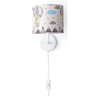 Paco Home Wandleuchte Cosmo 343, ohne Leuchtmittel, Lampe Kinderzimmer Stecker âˆ...18cm Heißluftballon Tiere Kabel 3m E14 weiß