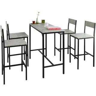 SoBuy Sitzgruppe mit 4 Hockern Holz Metall Grau Schwarz OGT14-HG