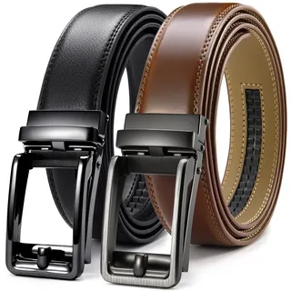 CHAOREN Ledergürtel Herren 2 Stücke Schwarz Braun– Automatik Gürtel Herren Leder 35mm mit Geschenkbox – Design Gürtel für fast jeden Anlass und jedes Outfit - Taille 95-105cm (Gesamtlänge 115cm)