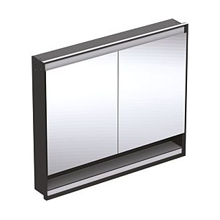 Geberit One Unterputz Spiegelschrank 505824007 105 x 90 x 15 cm, schwarz matt/Aluminium pulverbeschichtet, mit Nische und ComfortLight, 2 Türen