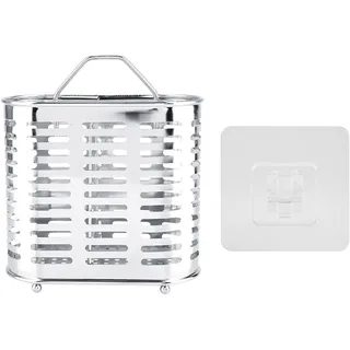 Küchenutensilienhalter 16x14x8cm Selbstklebend Wand Küchenutensilien Organizer Besteckkorb mit Sphärische Basis, Silber Edelstahl Küchen Utensilienhalter Küchenhelfer Behälter