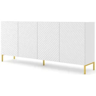 Domando Sideboard Sideboard Naturns, Breite 200cm, Push-to-open-Funktion, besondere Fräsoptik, goldene Füße weiß 200 cm x 87 cm x 42 cm