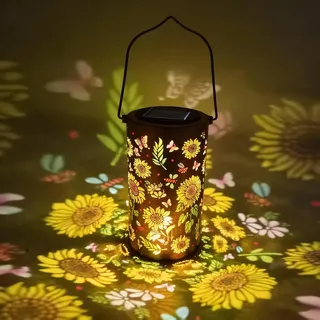 Solarlaterne für Außen Hängend - Bunte Sonnenblumen Solarlampe - Metall Solarleu