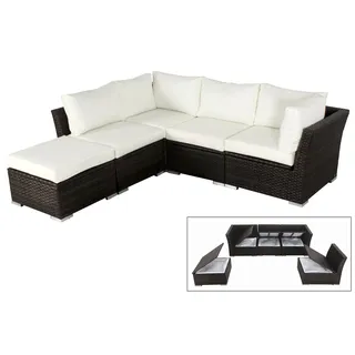 OUTFLEXX Gartenlounge, braun marmoriert, Polyrattan, für 5 Personen, wasserfeste Kissenbox
