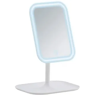WENKO LED-Standspiegel Bertiolo, dimmbarer Kosmetikspiegel mit LED-Beleuchtung, Schminkspiegel schwenkbar, ideales Schminken & Rasieren, Touchfunktion, batteriebetrieben, 21 x 30 x 16,5 cm