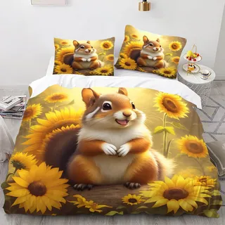 CHEFFS Eichhörnchen Bettwäsche 135x200 Kinder Eichhörnchen Tier Bettbezug Set für 3D Drucken Microfaser Waldtiere Bettwäsche-Sets mit Super weich Reißverschlus (135 x 200 cm,2)