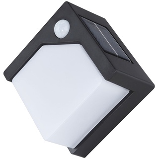 Solarlampe schwarz Außenlampe modern Hauswandleuchte wetterfest, LED Gartenlampe Bewegungsmelder, 8x LED 16,5lm 3000K warmweiß, LxBxH 6,3x13,5x13,5cm