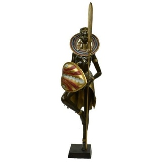Casa Padrino Luxus Deko Bronze Skulptur Massai Kriegerin Schwarz / Mehrfarbig / Gold 57 x 45 x H. 170 cm - Große Bronzefigur mit Sockel - Hotel & Restaurant Dekofigur - Luxus Qualität