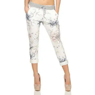 Mississhop Chinohose Damen Hose Blumen Jogginghose Baumwolle gemustert M. 287 weiß