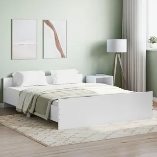 DJEKA Bettgestell 160x200 Holz Bett 160x200 mit lattenrost Holz Holzbett 160x200 Doppelbett mit Kopf- und Fußteil-Weiß-160 x 200 cm