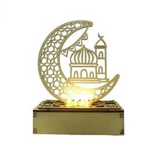 DIY Ramadan LED Raumdekoration Holz Nachtlicht Wohnzimmer Kinderzimmer Schlaf...