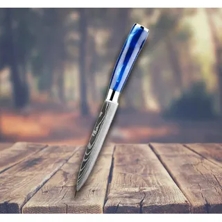 Muxel Kochmesser Profi Messer Set Scharfe Kochmesser Edelstahl im Damast Stil Farbiger, besonders scharf blau 25 cm
