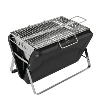 Outsunny Holzkohlegrill aus Edelstahl BBQ Smoker mit Grillrost Holzkohle Grill mit Griff klappbaren Beinen, Kohlegrill Standgrill für Barbeque Camping Terrasse Garten 40 x 28 x 25,5 cm Schwarz   Aosom