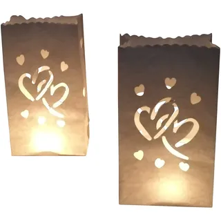 GW Handels UG 10 Stück Papier Lichttüten Lichtertüten Hochzeit Herz für Teelichter Kerzen Laternen weiß Kerzenhalter Deko Tischdeko Kerzentüten Hochzeit