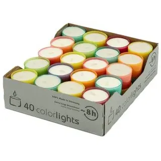 Wenzel Teelichter Colorlights - Summer Edition - Teelichter in bunten durchscheinenden PC-Bechern mit 7-8 Stunden Brennder (40 Stück)