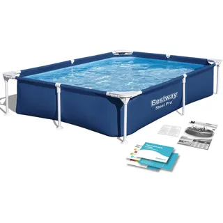 BESTWAY Steel Pro Frame Pool 221 x 150 x 43 cm inkl. Filterpumpe und Reparaturset