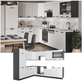Vicco Küchenzeile Fame-Line Landhaus Eckküche Winkel Küche Einbau Anthrazit