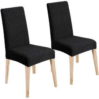 LANSHENG Stuhlhussen 2er Set, Universal Esszimmerstühle Stuhlbezug, Abnehmbar Waschbar Stuhlhussen für Esszimmerstühl, Küche, Restaurants, Hotels (Schwarz, 2er Set)