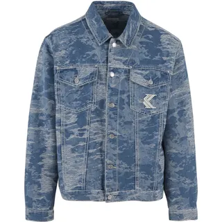 Jeansjacke KARL KANI "Karl Kani OG K Distress Camo OS Denim Jacket", Herren, Gr. M, medium blau, 60% Baumwolle, 28% Polyester, 12% Viskose, unifarben, normal, amerikanischer Ausschnitt, Jacken Jeansjacke
