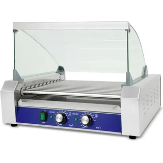 Vertes Hot Dog Maker 2200W, Edelstahl, 11 Walzen, 2 Heizzonen, 50-250°C, Glasabdeckung, Auffangschale