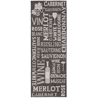 Teppich RUN, Grau - 67 x 180 cm - mit Wein Motiven und Schriftzug