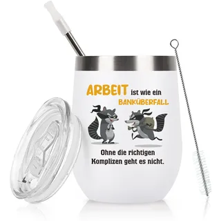 Livole Lustige Weihnachtsgeschenke für Kollegen, Kollegin, Abschiedsgeschenk Kollegen Jobwechsel, Geschenk Kollegin, Lustig Tasse mit Deckel und Strohhalm, 600ml Edelstahl Kaffeebecher to go, Weiß