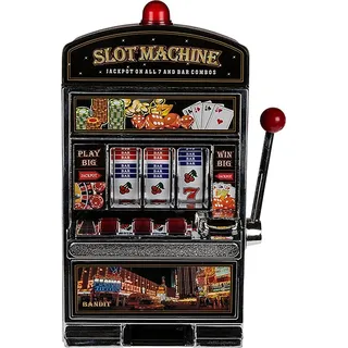 XL SLOTMACHINE Geld-Spielautomat Einarmiger Bandit Licht & Sound Glücks-Spardose - Silber/Schwarz/Bunt