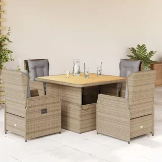 IKAYAA Rattan Essgruppe für 4 Personen, Rattan Gartenmöbel Essgruppe, Gartenmöbel Set mit Verstellbare Tisch und 4 Verstellbare Hochlehner Stühlen, Garten Sitzgruppe Beige und Grau Type-3