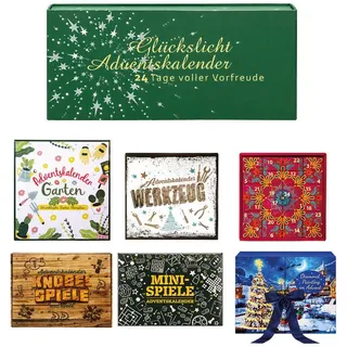 BRAST Adventskalender Knobel & Mini-Spiele Duftkerzen Werkzeug-Set oder Garten-Utensilien (7 Varianten zur Auswahl, 24-tlg), Kerzen Glückslicht, 24 Botschafts-Teelichter, inkl. Teelichthalter weiß