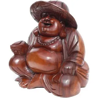 Wogeka Buddhafigur 30 cm lachender Happy Buddha mit Hut Holz-Figur
