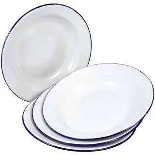 Veemoon 4 Stück Teiliges Kleine Vintage Emaille Teller Vielseitige Flache Servierplatten für Obst Snacks und Suppe Robuste Emaillierte Salat Dessertplatten für Zuhause und Restaurant