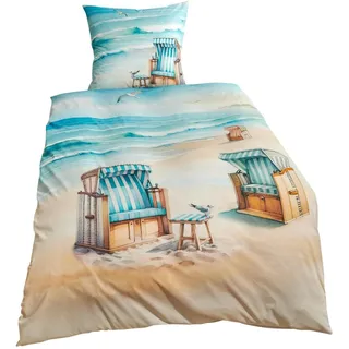 Traumschlaf Renforcé Strandkörbe Blau 155 x 220 cm + 80 x 80 cm