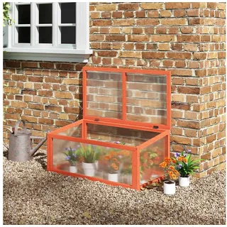 furnicato Hochbeet Mini-Gewächshaus 90L x 46B x 40H cm in Orange, Witterungsbeständiges Pflanzenhaus mit aufklappbarem Dach aus Holz orange