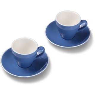 Terra Home 2er Espresso-Tassen Set - Blau, 90 ml, Glossy, Porzellan, Dickwandig, Spülmaschinenfest, italienisches Design - Kaffee-Tassen Set mit Untertassen