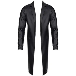 Regnes Fetish Planet Lederimitatmantel Herren Mantel schwarz aus Wetlook-Material Trenchcoat mit Taschen und schwarz XL
