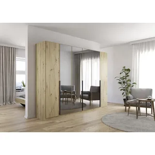 Rauch Möbel Skyla, Kleiderschrank, Farbe Eiche Artisan, Breite 271 cm | Schrank, 6-türig, mit Grauspiegel, für Schlafzimmer, Kinderzimmer, Jugendzimmer, Wohnzimmer, Garderobe, Flur