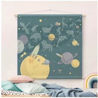 Bilderdepot24 Wandteppich modern Spirituell Weltall blau, quadratisch, Höhe: 2.6 mm, großes Wandbild aus Natur-Baumwolle Wandbehang Stoffbild Tuch Wollseil blau
