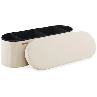 HAUSFRAU Sitzhocker mit Stauraum Sitzbank Hocker klappbar Aufbewahrungsbox, bis 300 kg belastbar, Fußbank für Wohnzimmer Schlafzimmer Flur, 110x38x38 cm, Fleece Beige