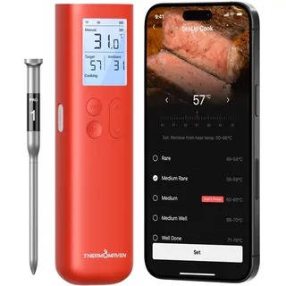 ThermoMaven Fleischthermometer Kabellos, Sub-1G 10X Signal Grillthermometer | 915m Reichweite, Smart Display-Basis & App, NIST-Zertifiziert ±0,3 °C, Bratenthermometer für BBQ, Smoker, Grill, Backofen