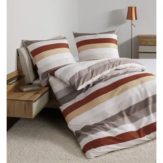 JANINE Palermo Gestreift Beige/Rost/Orange 155 x 220 cm + 80 x 80 cm