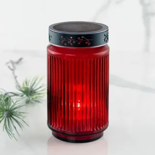 HOFER LED Grabkerze aus Glas, Solar, [ROT] - 3 Jahre Leuchtdauer - wetterfest - Grablicht für draußen - Friedhofskerze, Grablampe, Grablaterne - Rot